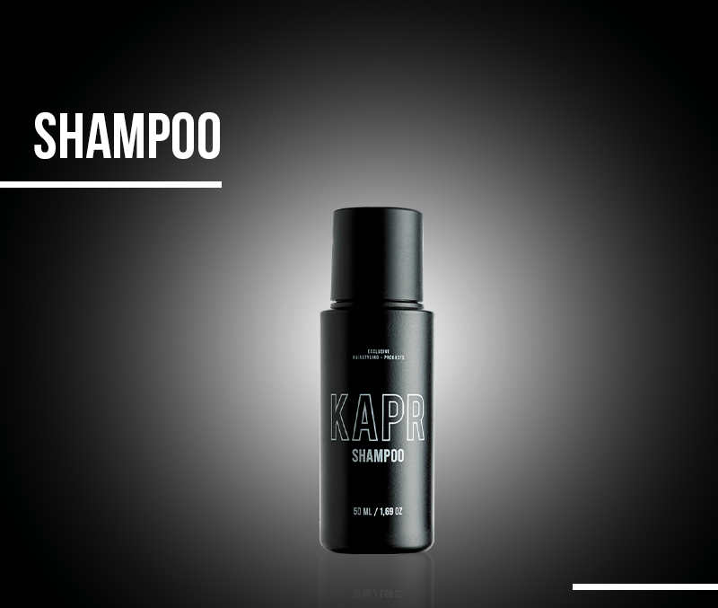 KAPR Professionele Shampoo 50ml reisformaat – zwarte fles met pomp.