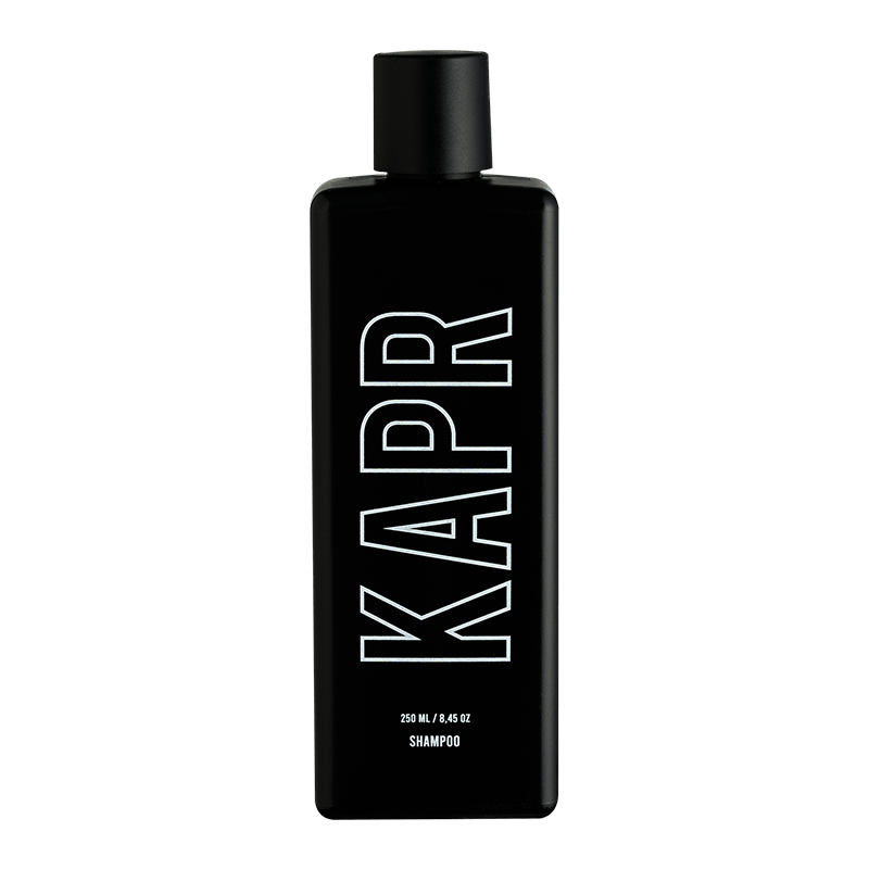KAPR Professionele Shampoo 250ml – zwarte fles met pomp, vooraanzicht.