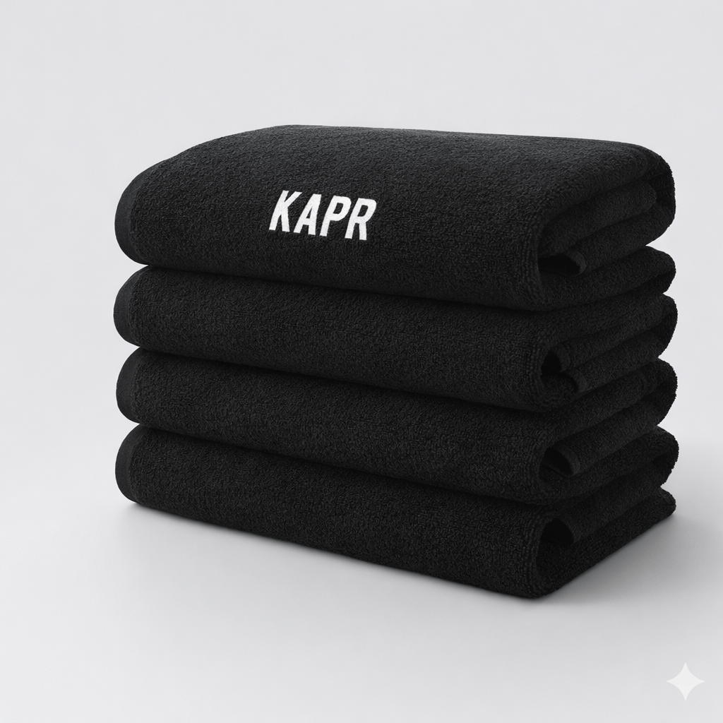 KAPR Salon Handdoeken – gestapelde zwarte handdoeken, set van 5.