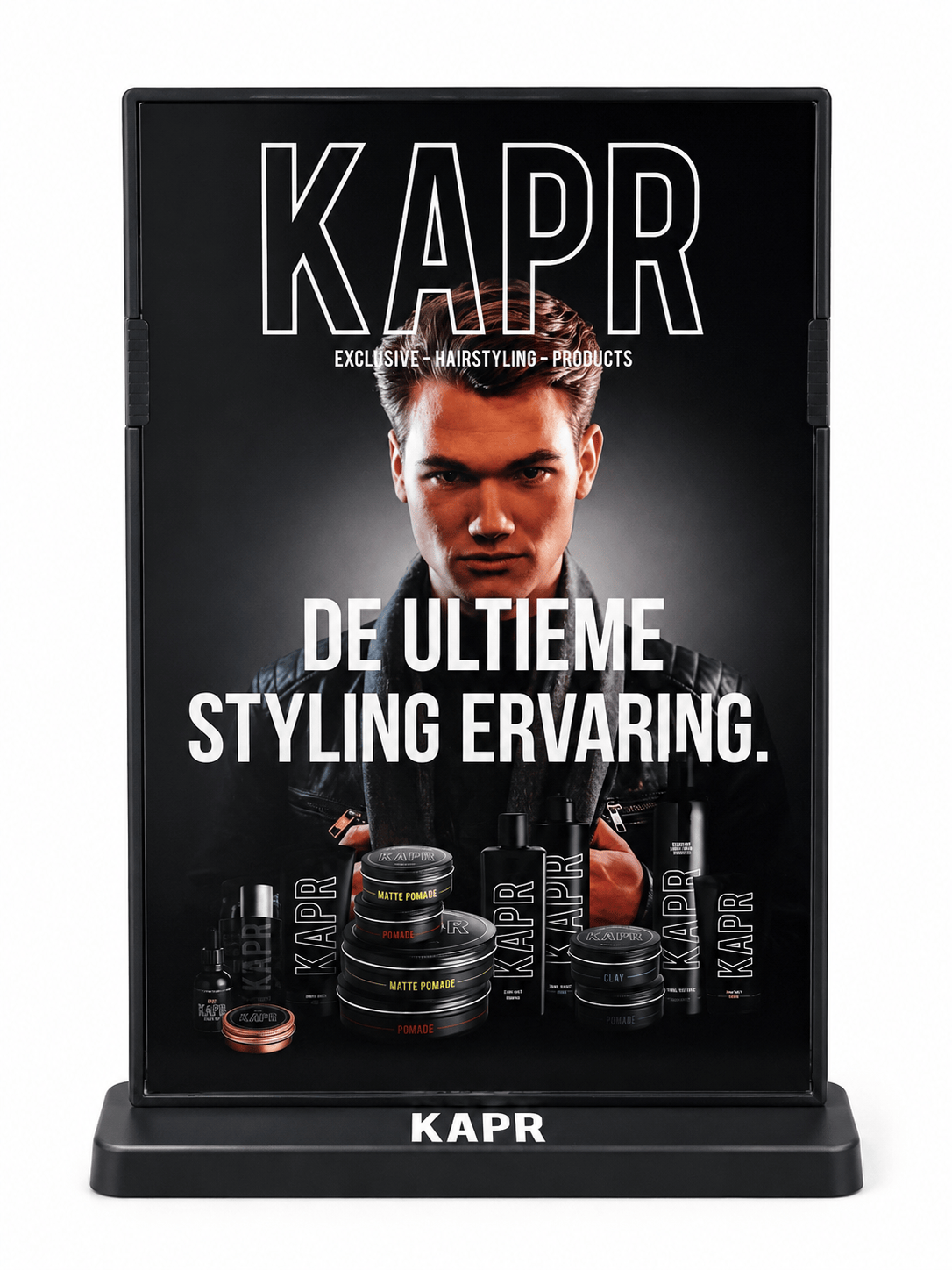 KAPR A4 promokaart dubbelzijdig voor in de salon.