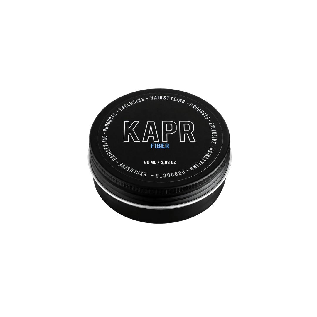 KAPR Fiber Wax 60ml reisformaat – zwarte pot met wit logo op transparante achtergrond.