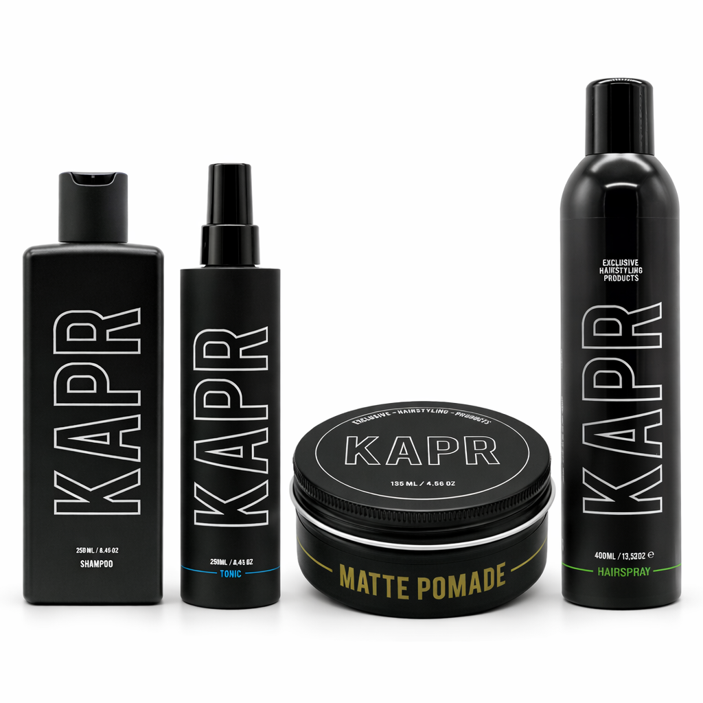 KAPR Complete Routine met Matte Pomade op witte achtergrond.