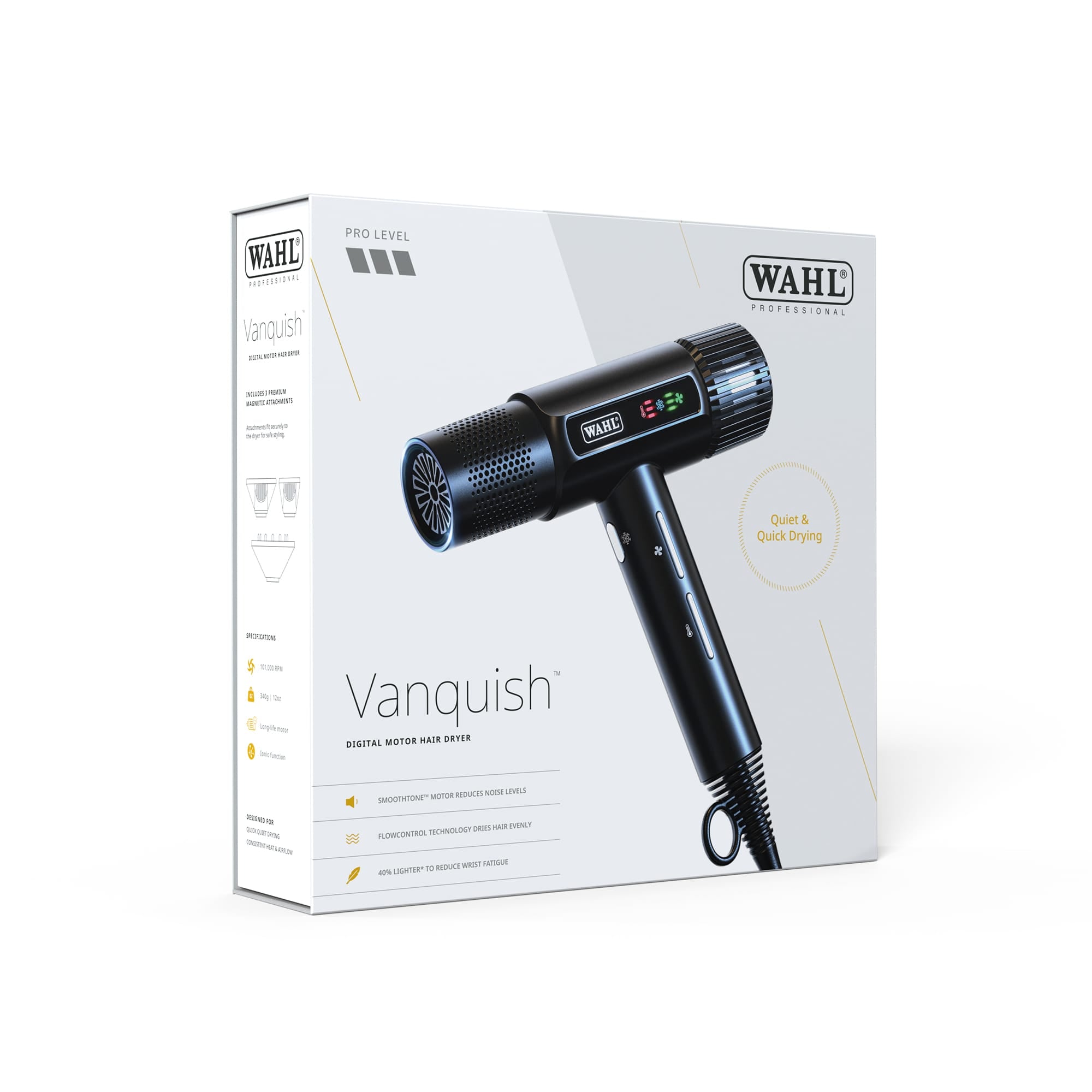 Wahl Vanquish T-Shape föhn – verpakking, schuin aanzicht.
