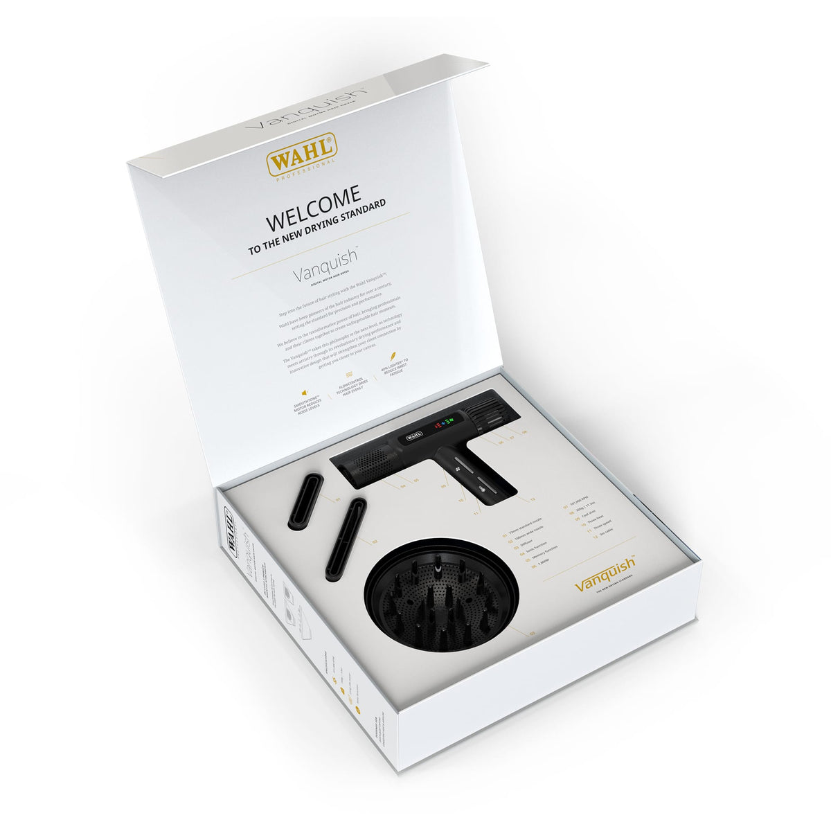 Wahl Vanquish T-Shape föhn – verpakking, bovenaanzicht.
