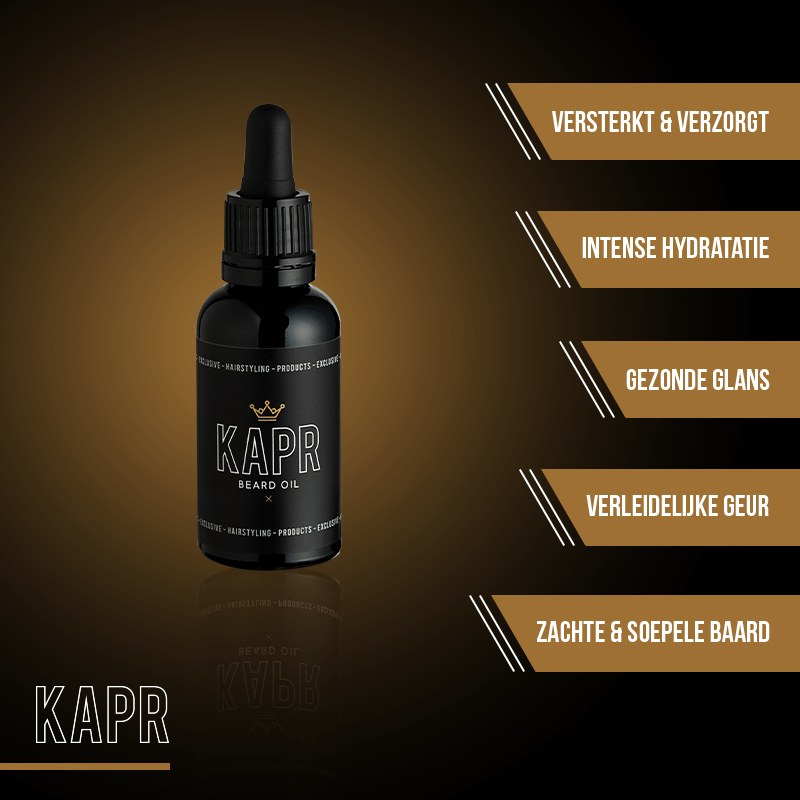 KAPR Beard Oil – luxe baardolie met glans en verzorgende werking.