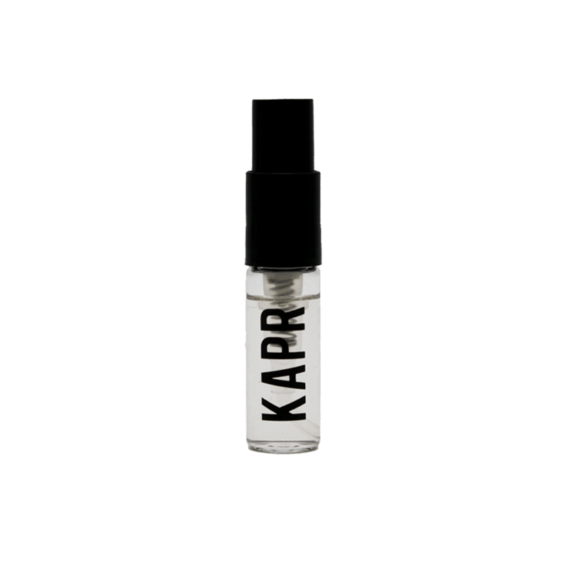 KAPR Parfum 2ml tester – compacte zwarte travel size flacon, proefformaat herenparfum.