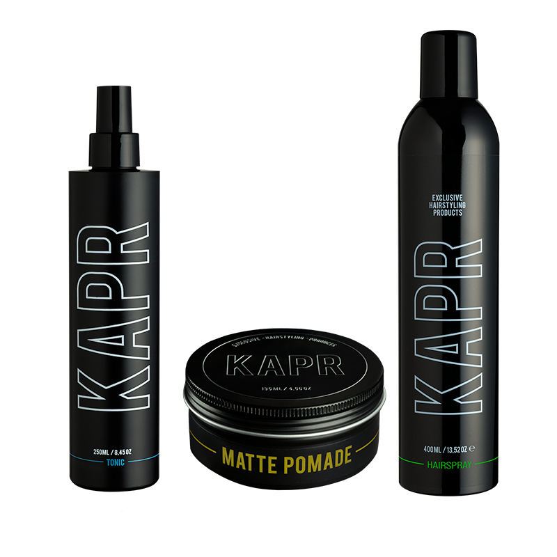 Matte Pomade 135ml, Tonic 250ml en Hairspray 400ml