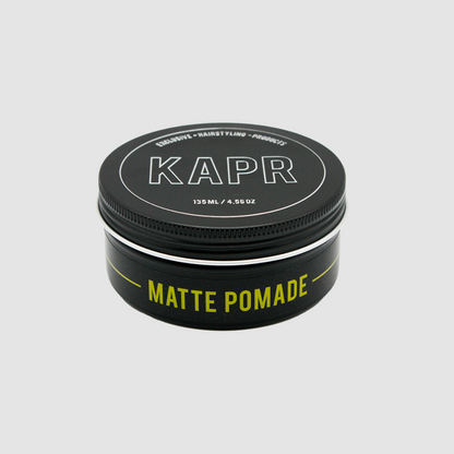 KAPR Matte Pomade - Voor de man die kiest voor een matte, verzorgde look.|KAPR Matte Pomade Waterbasis - Voor langdurige styling en een matte finish.|KAPR Matte Pomade - Stevige hold, natuurlijke matte afwerking.|KAPR Matte Pomade - Creëer een matte, professionele look.|KAPR Matte Pomade 135ml - Flexibele hold met een matte finish.
