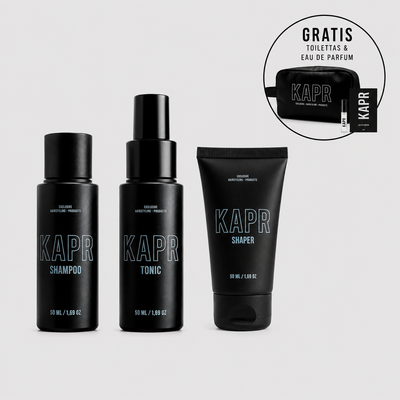 Discovery Kit Shaper – Shampoo 50 ml, Hair Tonic 50 ml en Shaper 50 ml in travel-size, met gratis toilettas en eau de parfum tester
