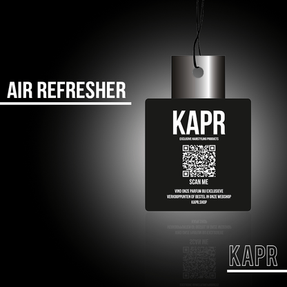 KAPR Air Refresher op donkere achtergrond met tekst ‘AIR REFRESHER’ – stijlvol design.