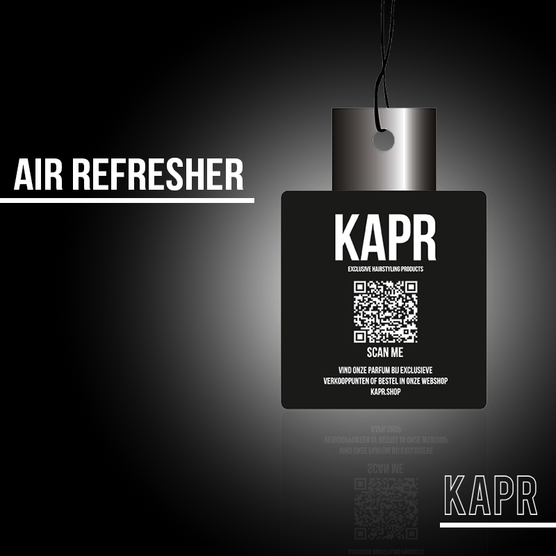 KAPR Air Refresher op donkere achtergrond met tekst ‘AIR REFRESHER’ – stijlvol design.
