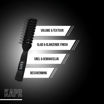 KAPR borstel met kenmerken: volume, glans, grip en duurzaamheid – productpresentatie.