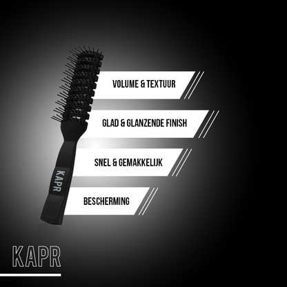 KAPR borstel met kenmerken: volume, glans, grip en duurzaamheid – productpresentatie.