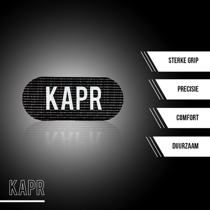 5. KAPR Grippers verpakking met modern zwart design en wit logo – premium barbershop product.