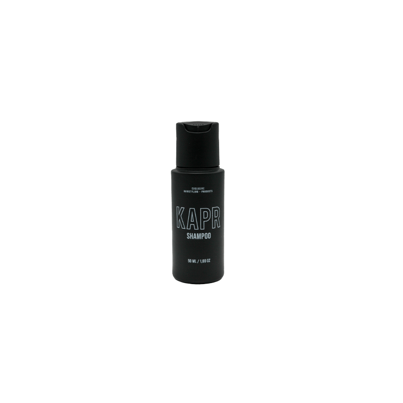 KAPR Face & Beard Wash – zwarte fles met pomp, transparante achtergrond, reinigt gezicht en baard op milde wijze.