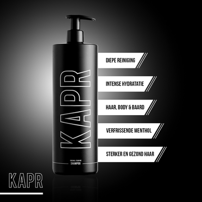KAPR Shampoo – verzorgende formule met frisse geur en glans.